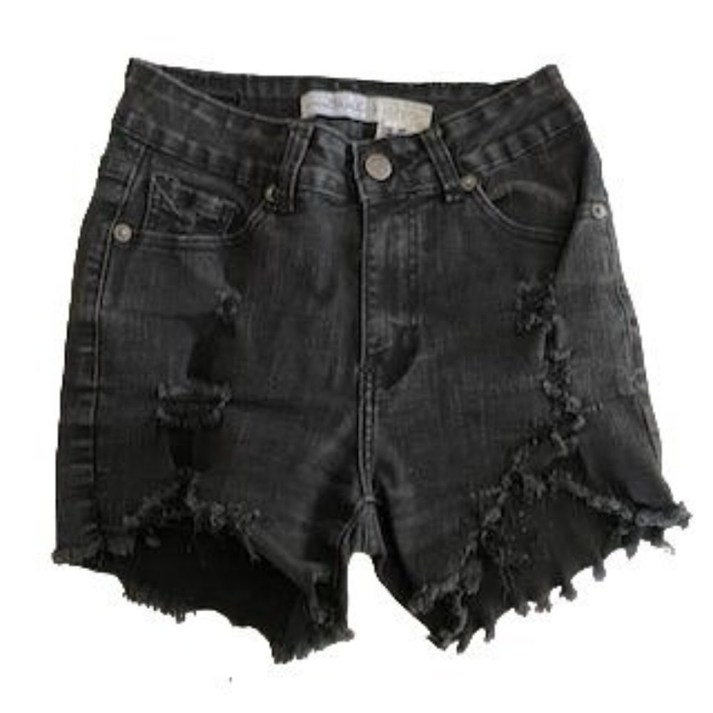 Vince Blue Co. size 3 black‎ high waist rise denim distressed jean shorts ragged